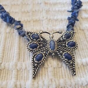 Best Jewelry‎ art deco blue stone beaded adjustable pendant butterfly necklace